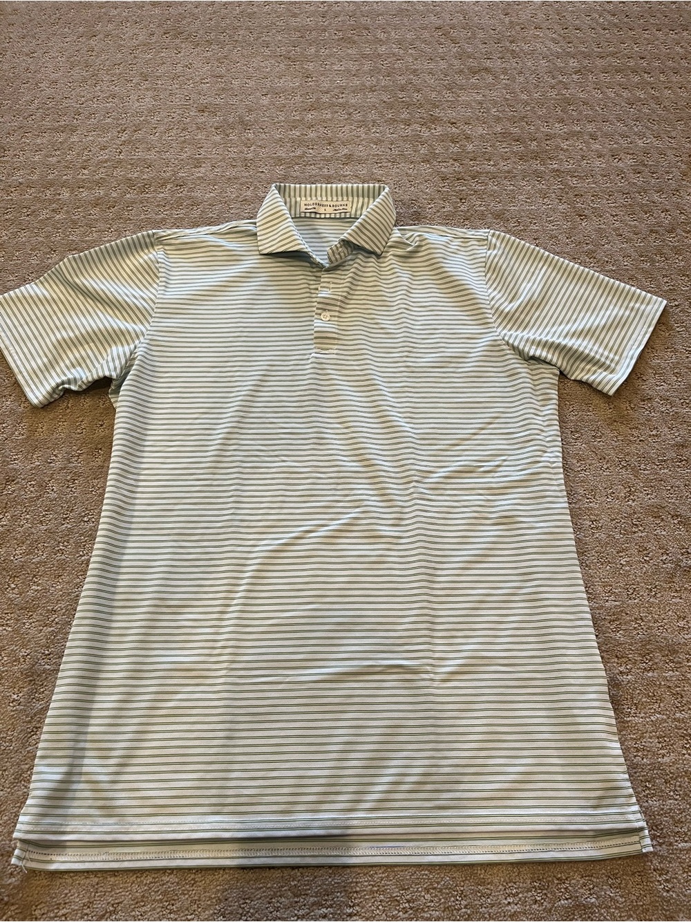 Men's Short-Sleeve Striped Polo in Light Green and White